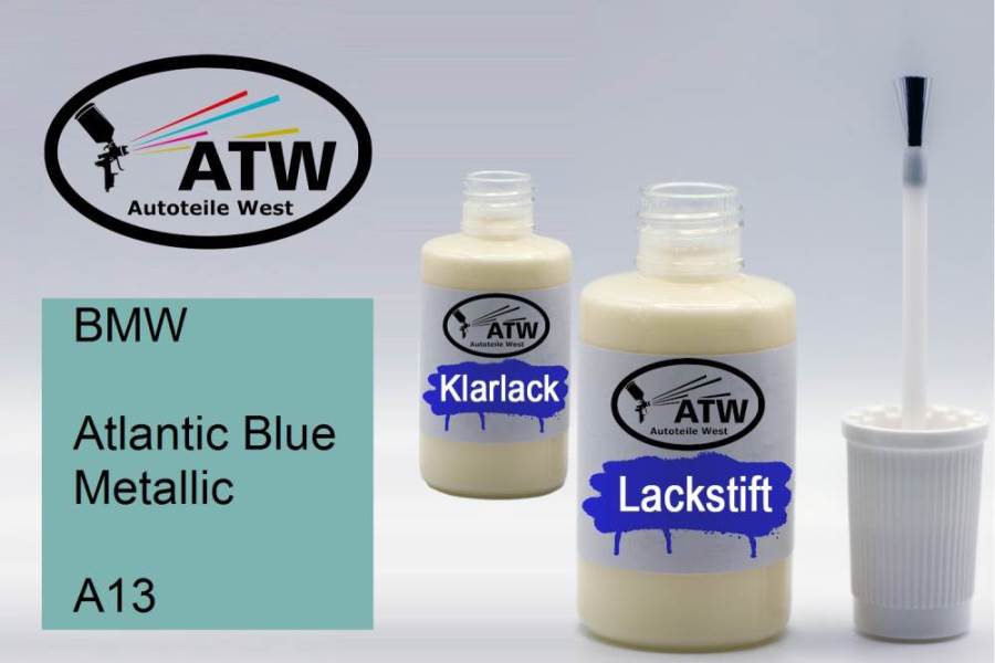 BMW, Atlantic Blue Metallic, A13: 20ml Lackstift + 20ml Klarlack - Set, von ATW Autoteile West.